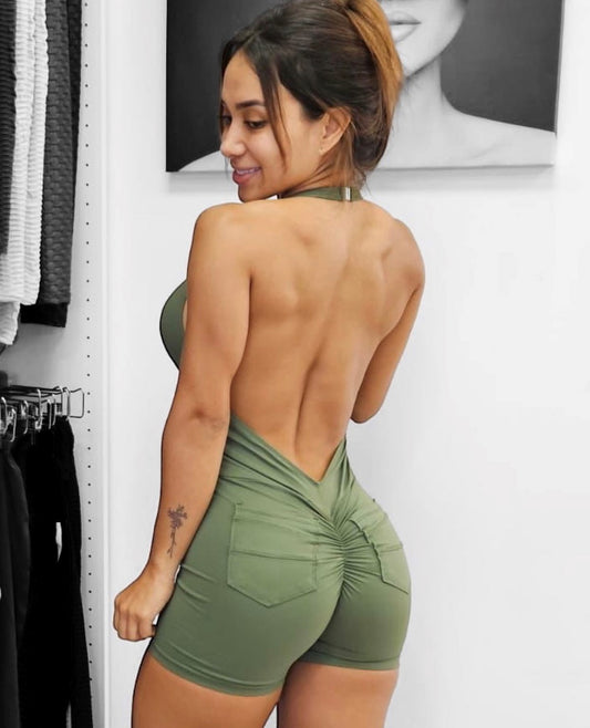 Olive Short Halter Jumpsuit